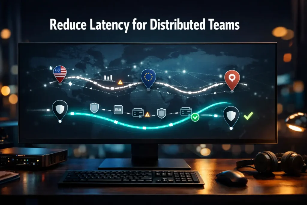 Network ops desk monitor showing Proxies with SD-WAN optimizing routes for distributed teams.