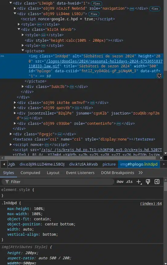 The styles of the selected element in the CSS panel