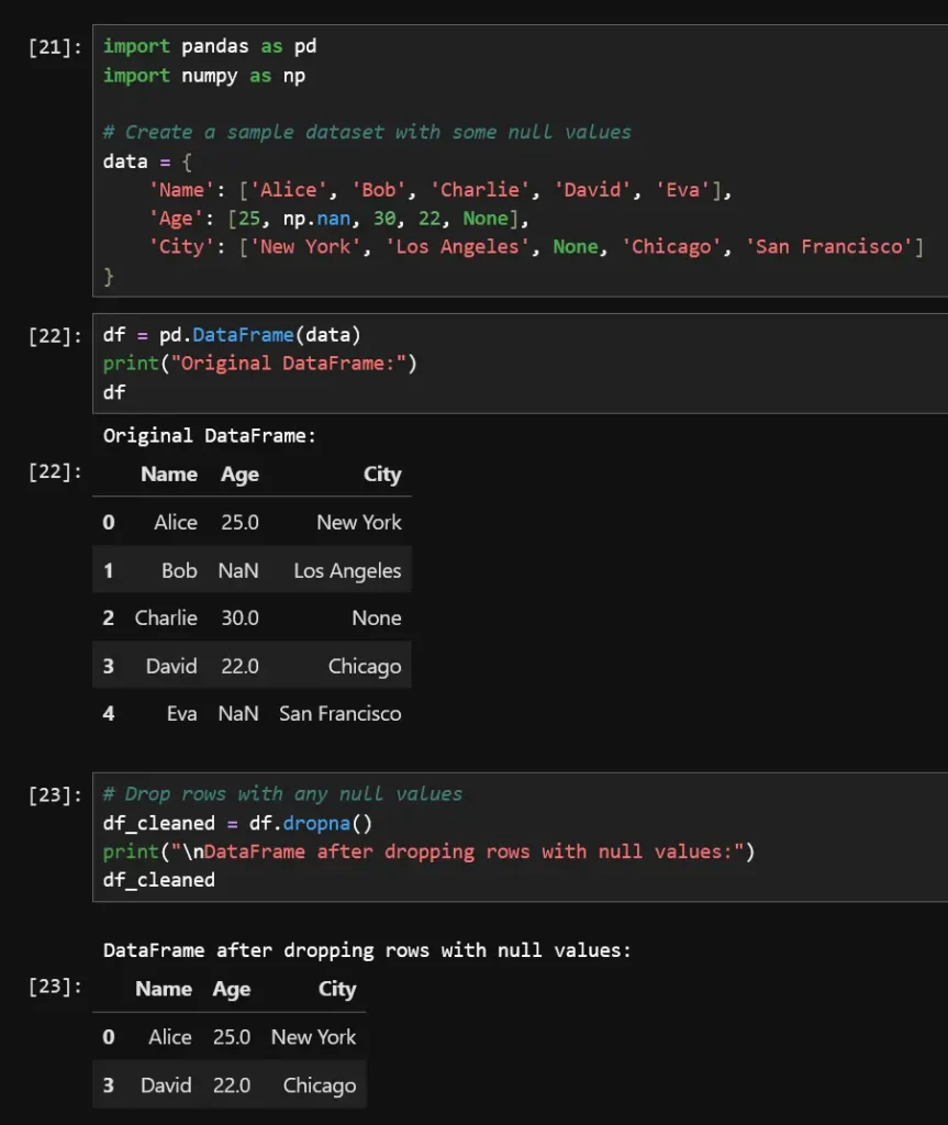 Dropping rows with null values