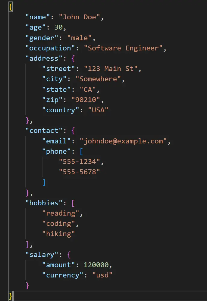 A basic JSON file structure