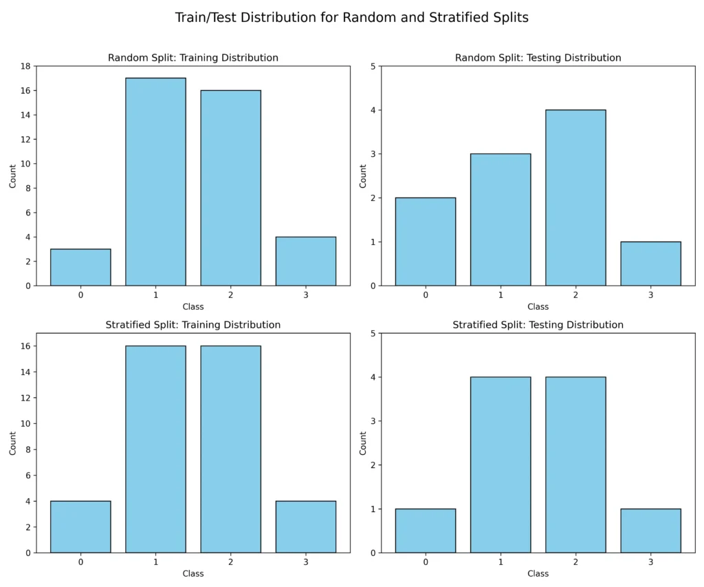 Train/Test Distribution for Random and Stratified Splits